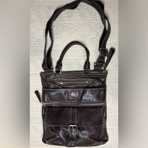 Roots Dark Brown Leather Crossbody Bag